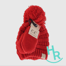 Load image into Gallery viewer, Baby Solid Knit Faux Fur Pom C.C Beanie with Mitten Set
