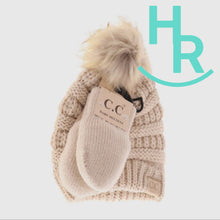 Load image into Gallery viewer, Baby Solid Knit Faux Fur Pom C.C Beanie with Mitten Set