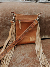 Load image into Gallery viewer, Checkered Cowhide Fringe Purse in Brown & White