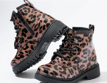 Load image into Gallery viewer, Leopard Sparkle Combat Boots