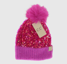 Load image into Gallery viewer, Cluster Sequin Faux Fur Pom C.C Beanie
