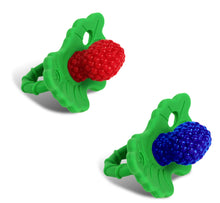 Load image into Gallery viewer, Razberry Silicone Teether 2PK - Red &amp; Blue
