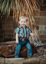 Load image into Gallery viewer, Vintage Pin Stripe SS Pearl Snap Onesie, Size 0-18M
