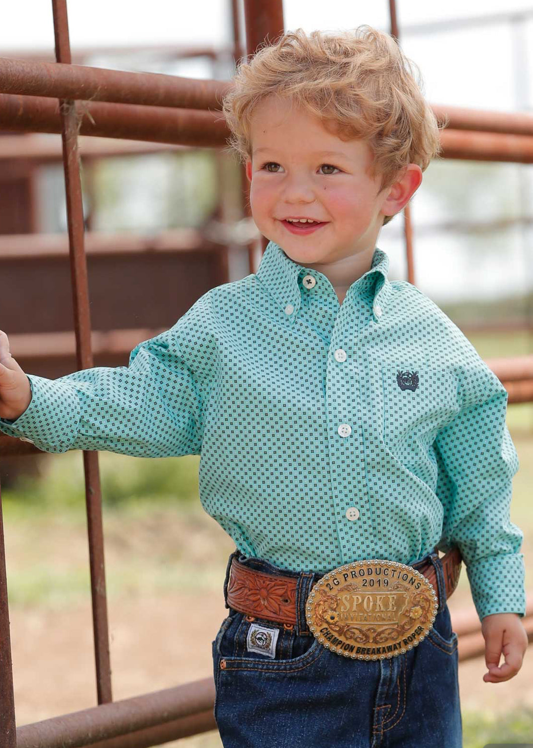 Cinch® Infant Boy's Print Light Blue Button Down Shirt