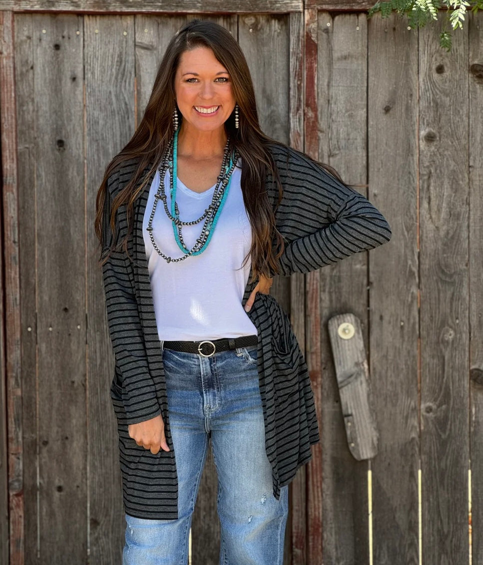 Striped Cardigan-Gray & Black