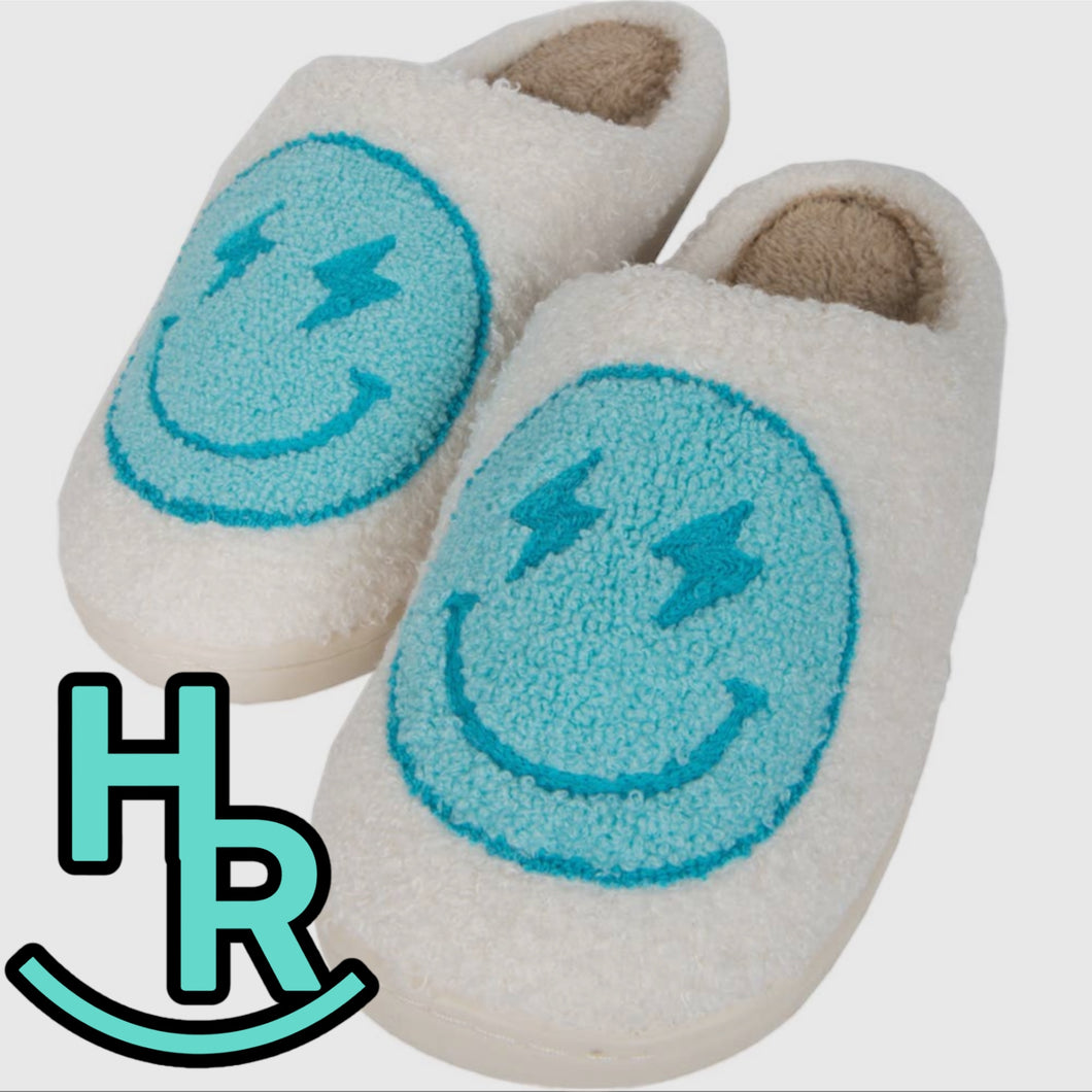 Turquoise and White Lightning Happy Slippers