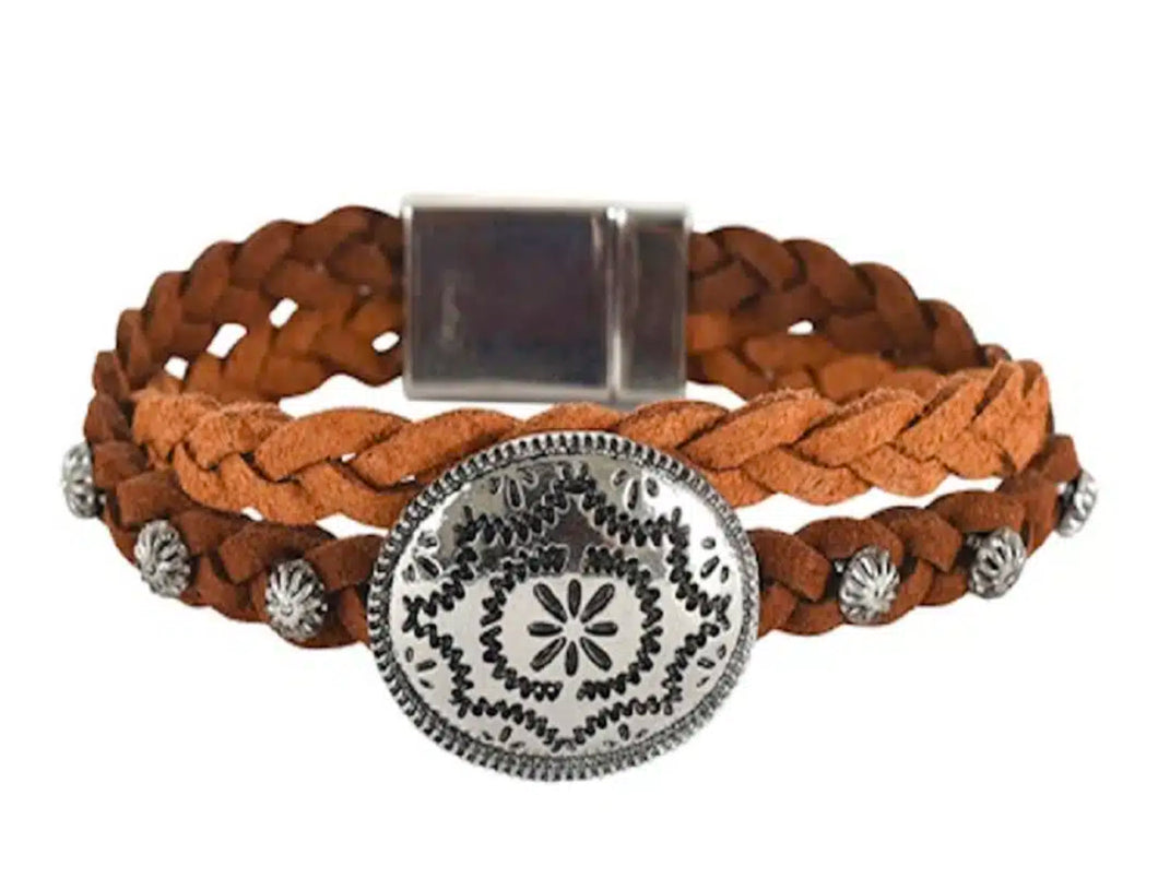 Braided Leather Bracelet With Concho