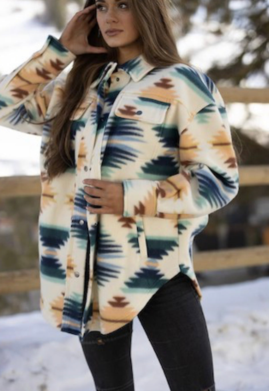 Tan Aztec Shacket- Women’s
