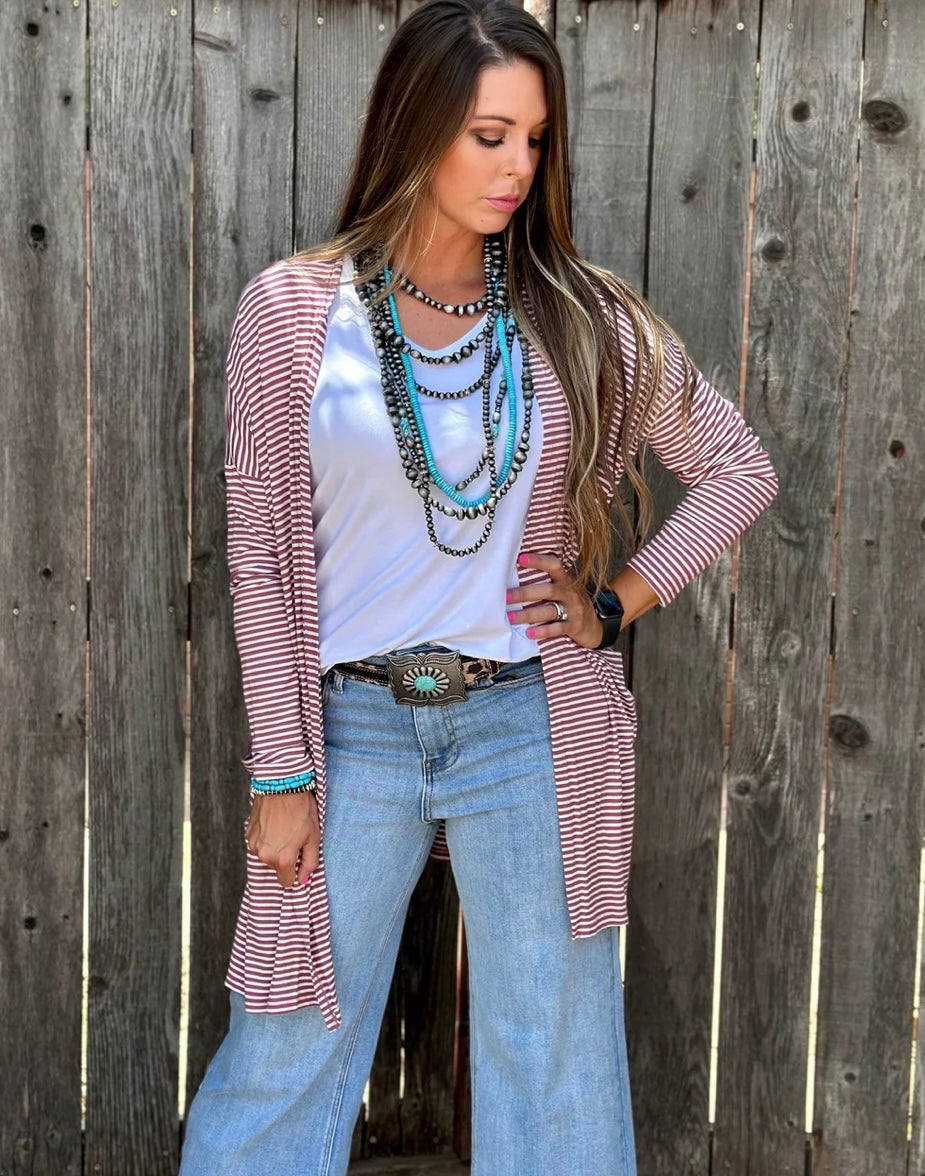 Striped Cardigan-Mauve