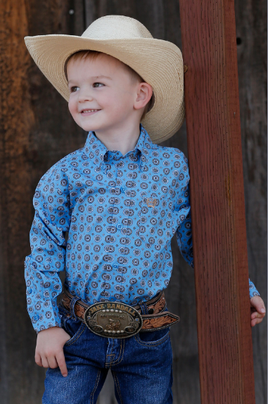 Cinch® Boy's Blue Geometric Button Down Shirt