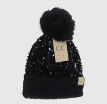 Load image into Gallery viewer, Cluster Sequin Faux Fur Pom C.C Beanie
