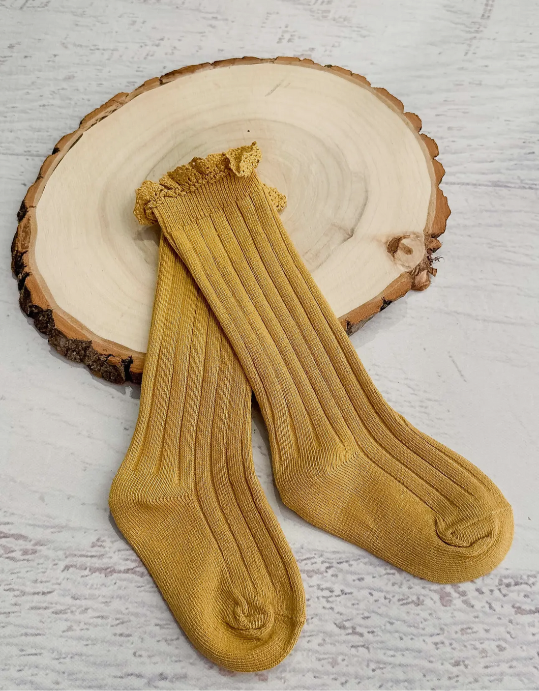 Mustard Lettuce Edge Ruffle Socks