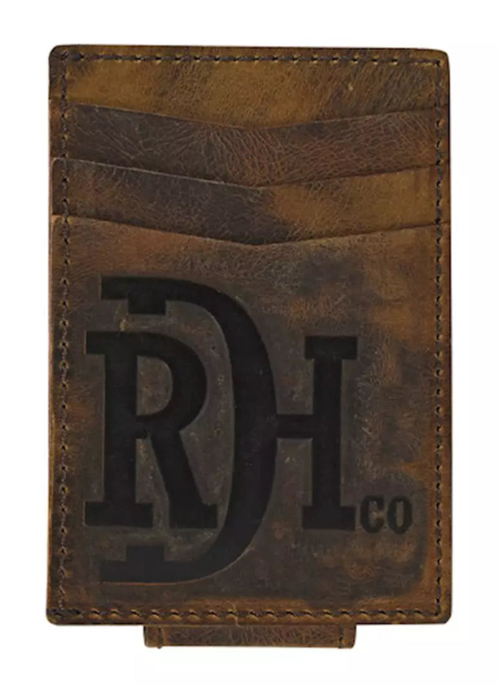 DISTRESSED LEATHER CARD CASE WITH MAGNETIC MONEY CLIP