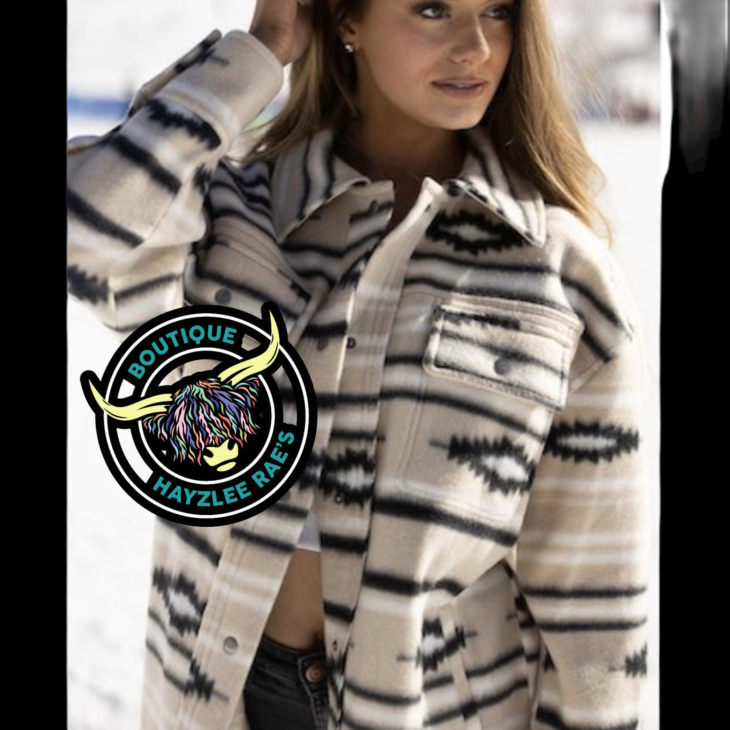 Beige Aztec Shacket- Women’s
