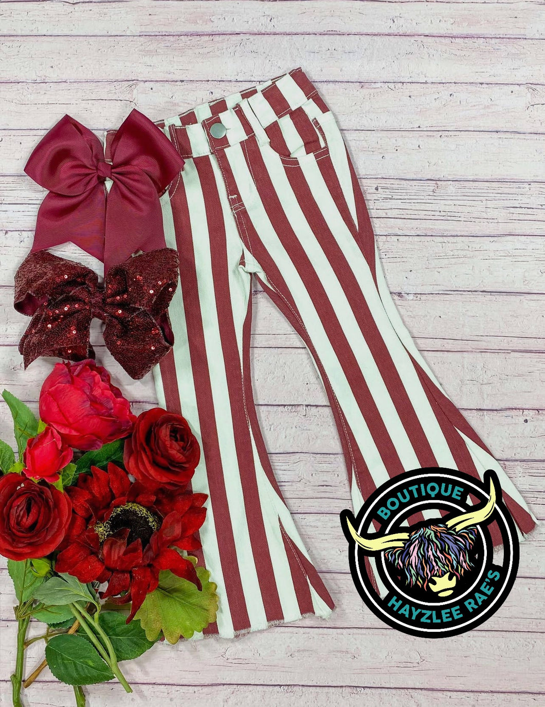 Striped Bells- Maroon & White