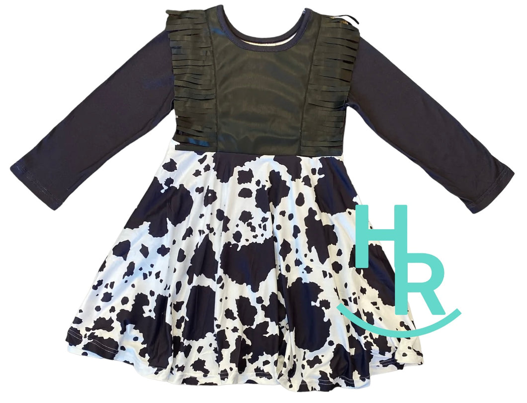 Cowprint & Leather Fringe Dress