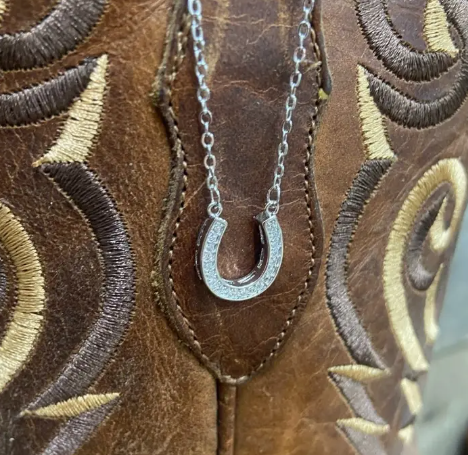 Horseshoe Necklace with Faux Diamonds