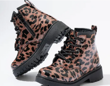 Load image into Gallery viewer, Leopard Sparkle Combat Boots
