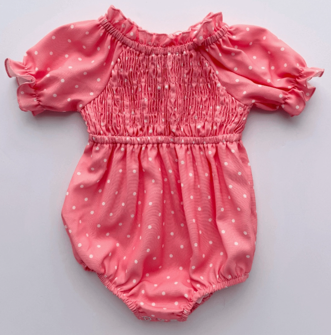 Jolie Puff Sleeve Smock Romper - Pink Dots