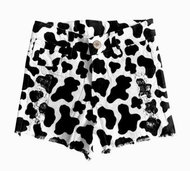 Cow Print Summer Denim Shorts