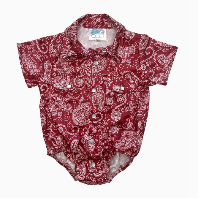Maroon Paisley Ss Pearl Snap