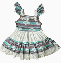 Load image into Gallery viewer, Teal Aztec Ruffle Dress
