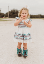 Load image into Gallery viewer, Teal Aztec Ruffle Dress
