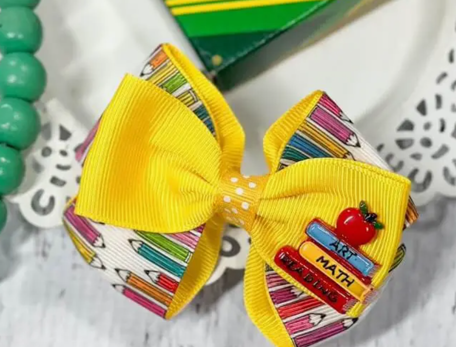 School Books and Pencils Bow