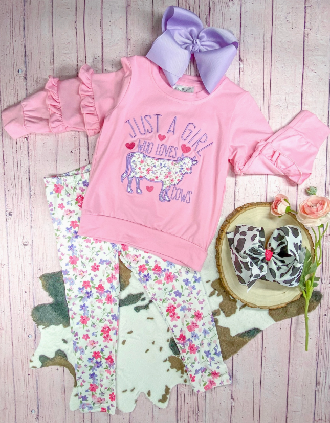 Just A Girl Who Loves Cows Floral Leggings Set