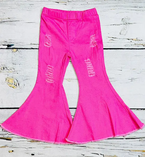 Pink Ripped Denim Bell Bottoms