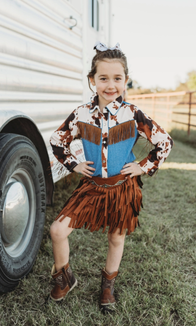 Brown Suede Fringe Skirt