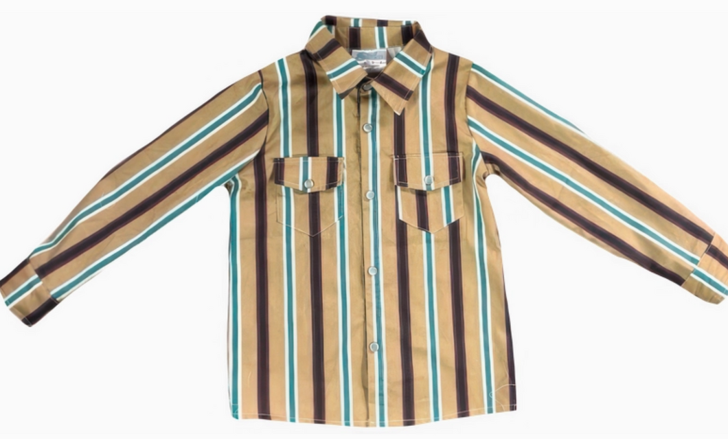 Tan Stripe Vintage Pearl Snap