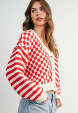 Load image into Gallery viewer, Oversized Button Down Checkered Stripe Cardigan

