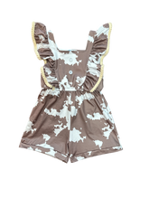 Load image into Gallery viewer, Brown Cowprint Romper, 0-5T
