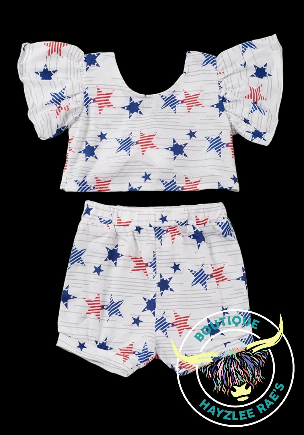 Star Printed Crop Top W/ Matching Shorts