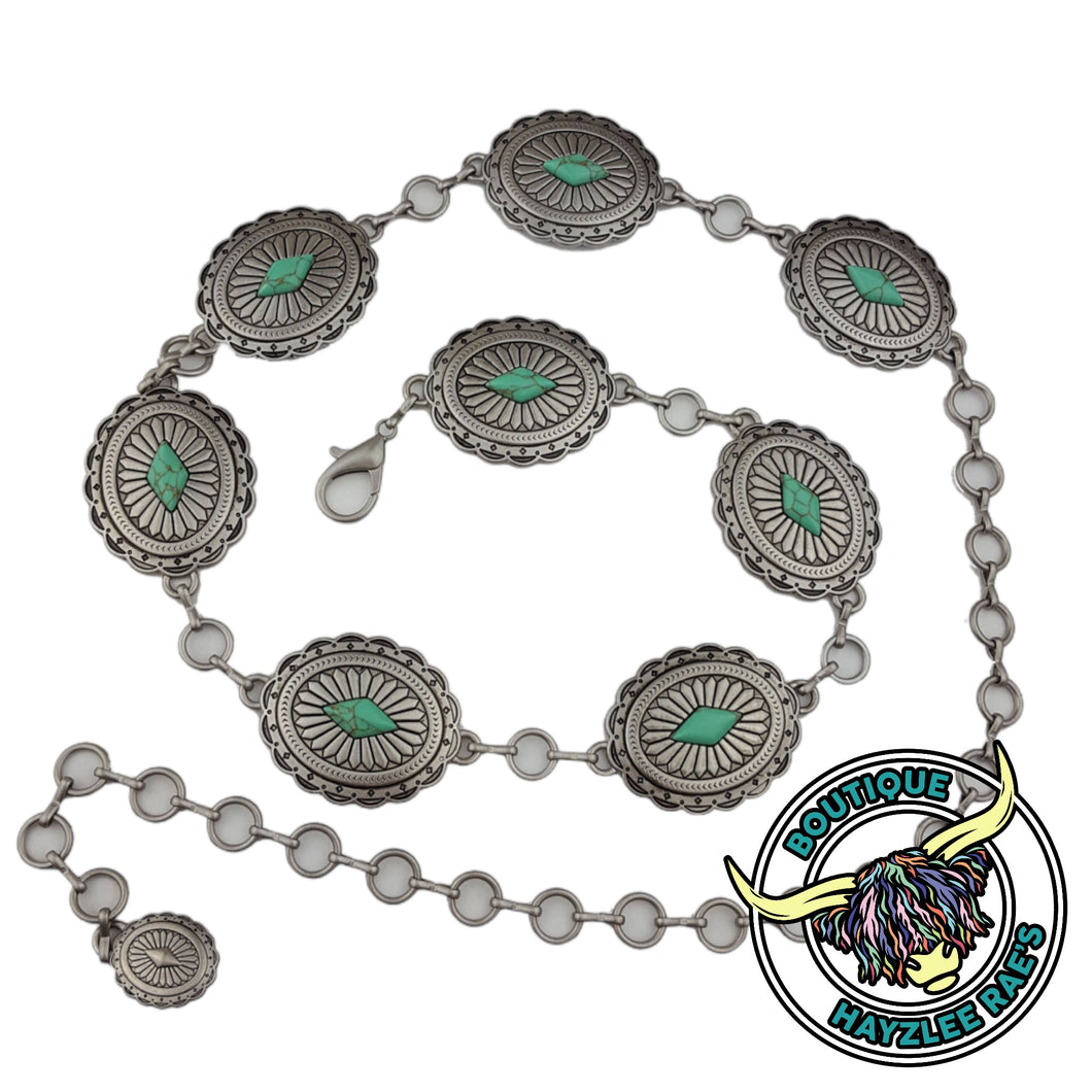 Western Oval Concho Chain Belt Scalloped Edge