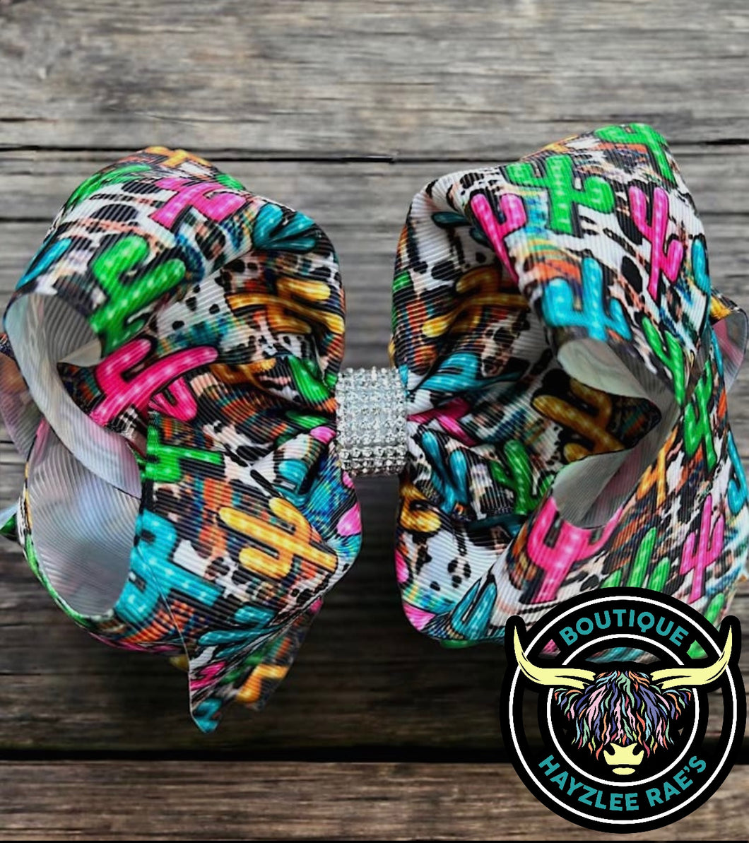 Multi Color Cactus Print Bow