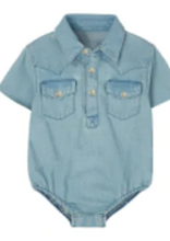 Load image into Gallery viewer, SHORT SLEEVE LIGHT DENIM PEARL SNAP
