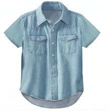 Load image into Gallery viewer, SHORT SLEEVE LIGHT DENIM PEARL SNAP
