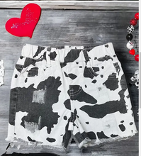 Load image into Gallery viewer, Distressed Jean Short- Cow Print
