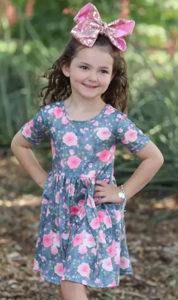 Grey Flare dress with Roses