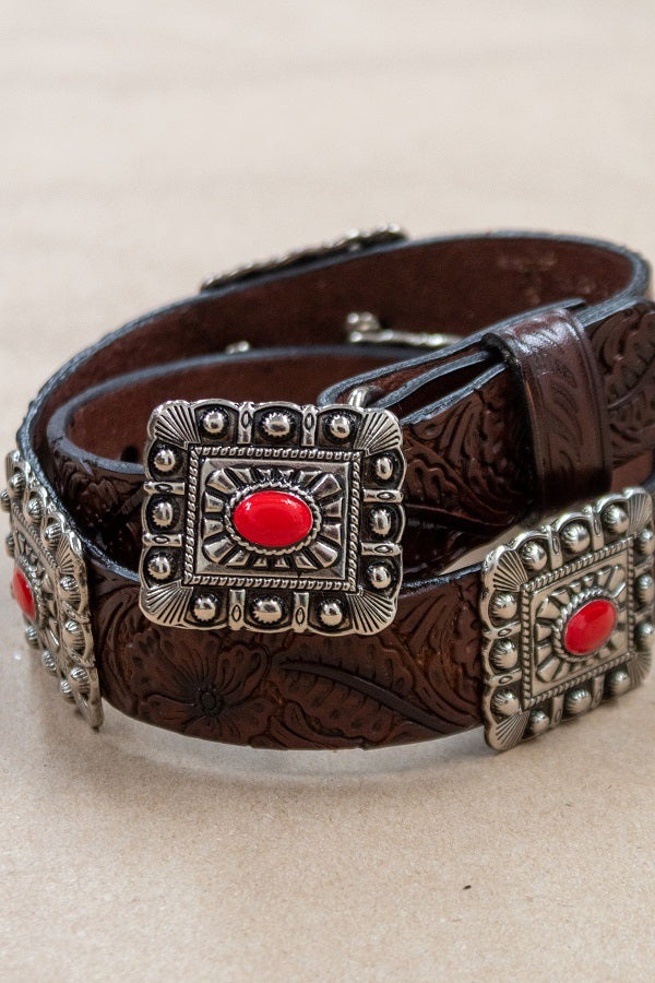 Girls Dark Brown Handmade Flower Design Belt- Genuine Leather