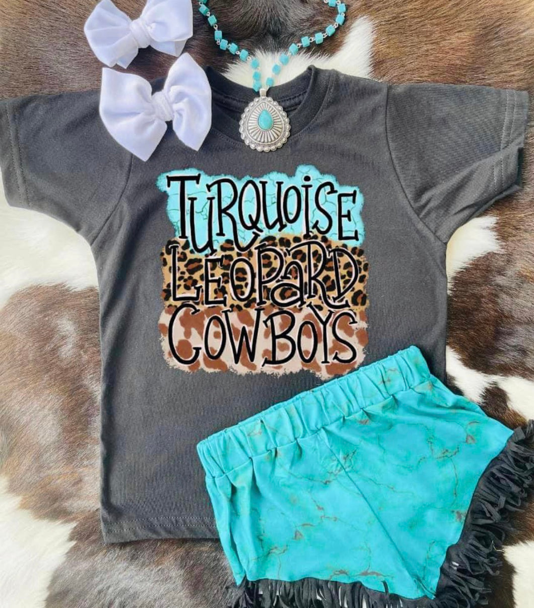 Turquoise Leopard Cowboys Tee