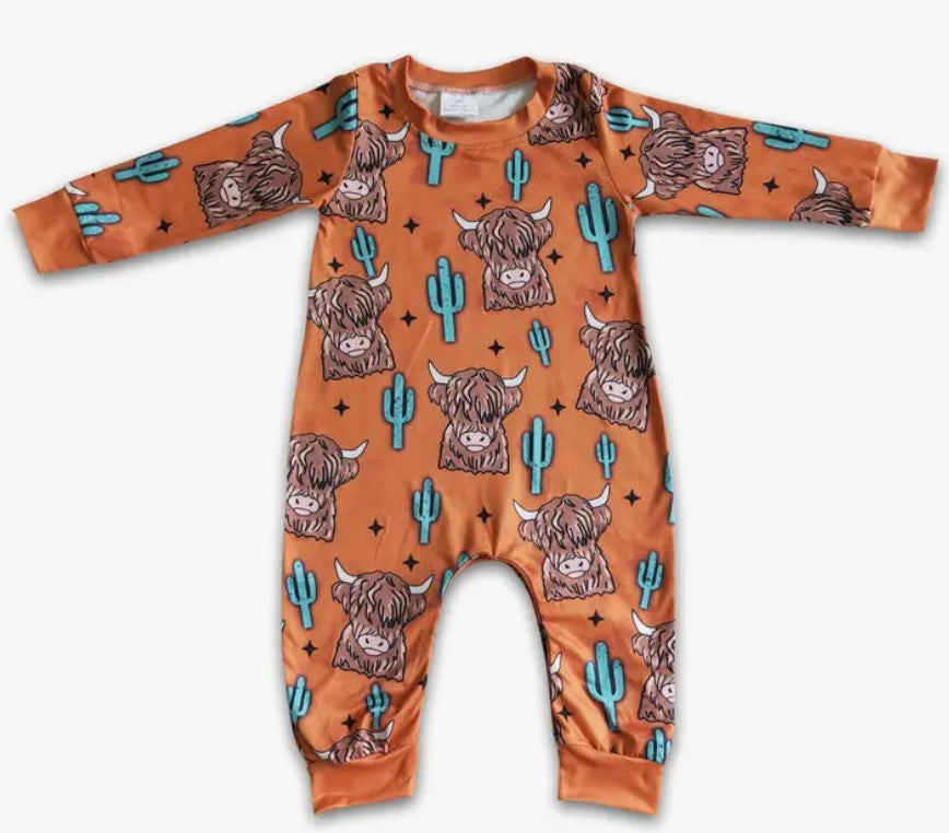 Highland Cow Romper-Orange